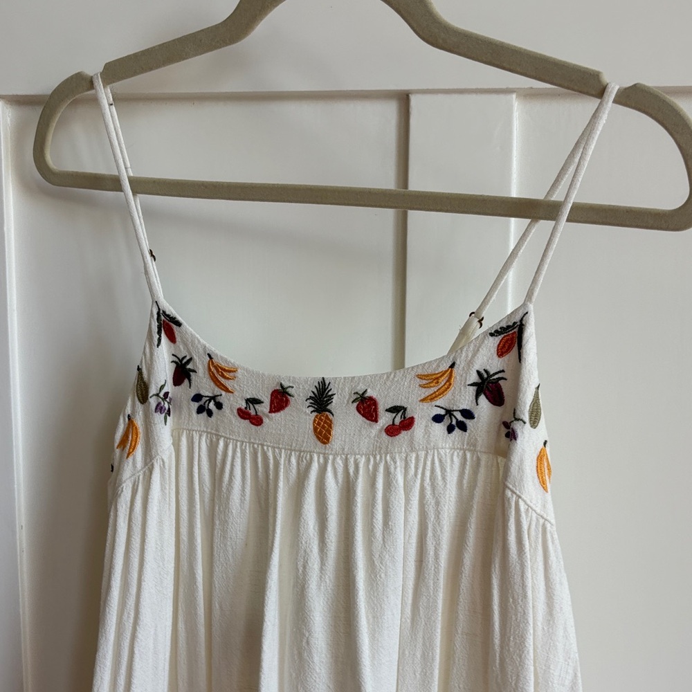 Embroidered fruit white apron style dress
